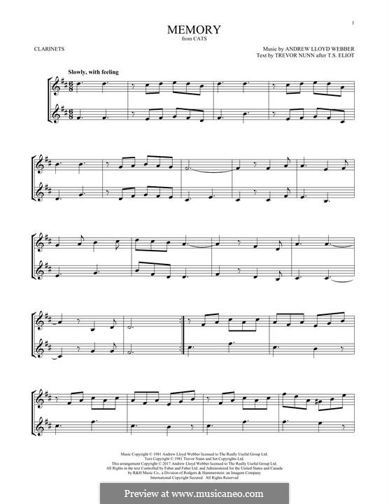 Memory (from Cats): Für zwei Klarinetten by Andrew Lloyd Webber
