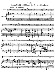 Sonate Nr.12 'La Folia': Bearbeitung für Violine und Klavier by Arcangelo Corelli