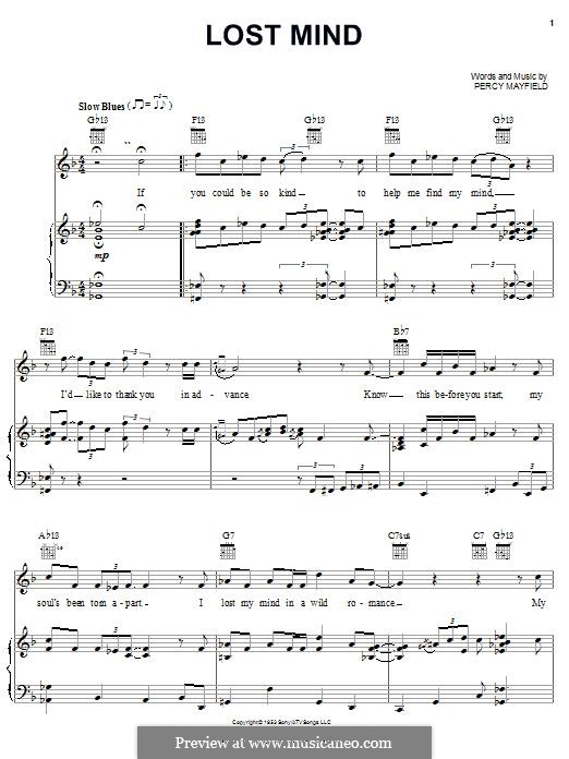 Lost Mind (Diana Krall): Für Stimme und Klavier (oder Gitarre) by Percy Mayfield