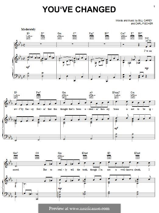 You've Changed (Eva Cassidy): Für Stimme und Klavier (oder Gitarre) by Bill Carey, Carl Fischer