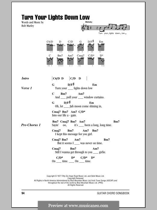 Turn Your Lights Down Low: Text und Akkorde by Bob Marley
