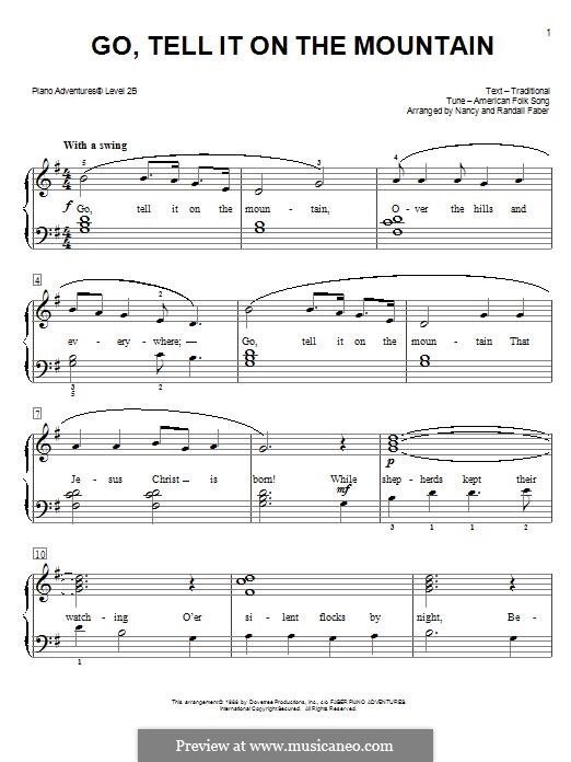 Go, Tell it on the Mountain (Printable Scores): Für Klavier, leicht by folklore