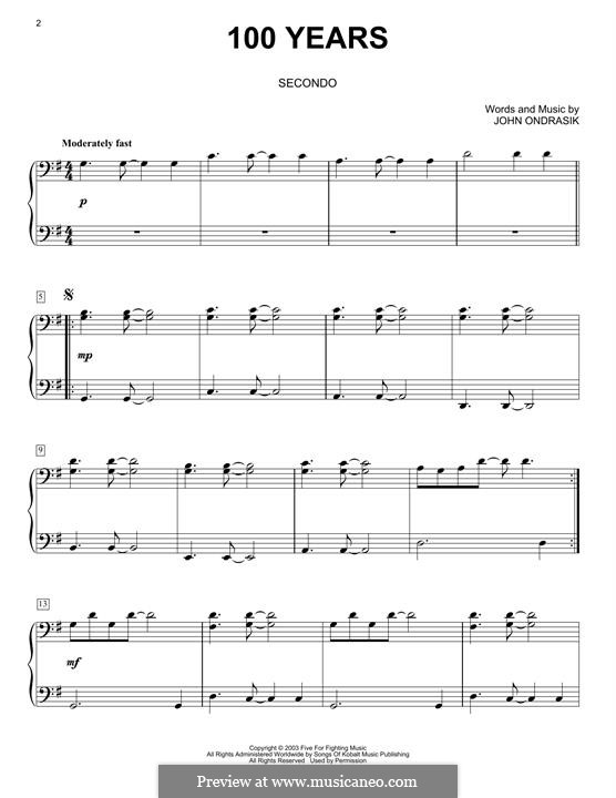 100 Years (Five for Fighting): Für Klavier by John Ondrasik
