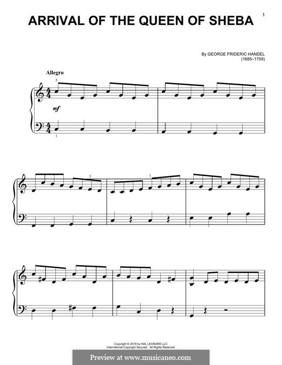 Solomon, HWV 67: The Arrival of the Queen of Sheba, for piano by Georg Friedrich Händel