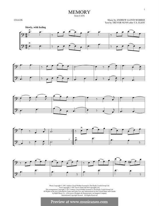 Memory (from Cats): Für zwei Cellos by Andrew Lloyd Webber