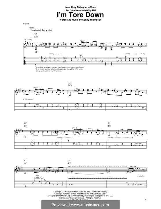 I'm Tore Down (Eric Clapton): Für Gitarre mit Tabulatur by Sonny Thompson