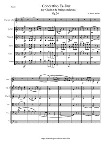 Concertino für Klarinette und Orchester, J.109 Op.26: Score and parts by Carl Maria von Weber