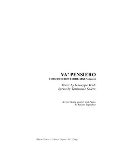 Va' Pensiero (Chorus of the Hebrew Slaves): For string quartet and piano with parts by Giuseppe Verdi
