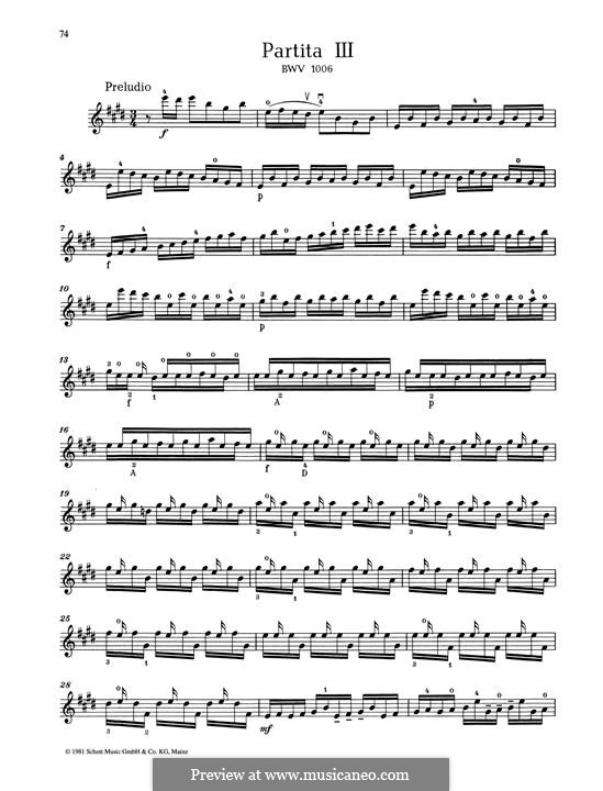 Partita für Violine Nr.3 in E-Dur, BWV 1006: Für einen Interpreten by Johann Sebastian Bach