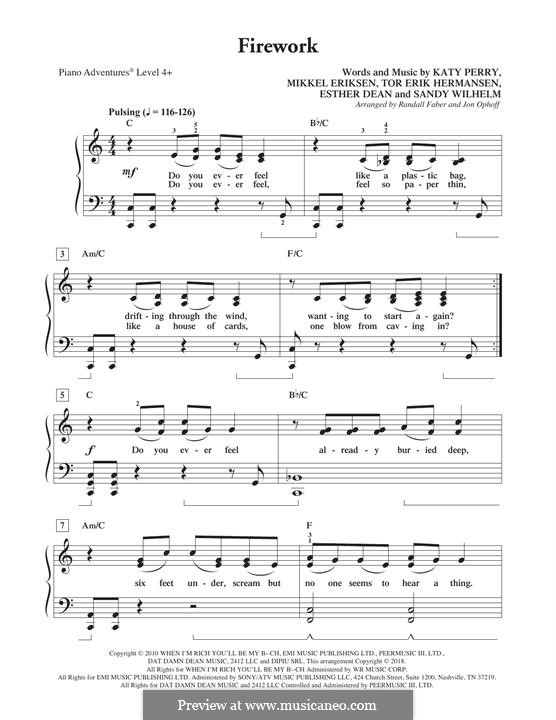 Instrumental version: Für Klavier, leicht by Esther Dean, Katy Perry, Mikkel Storleer Eriksen, Sandy Wilhelm, Tor Erik Hermansen