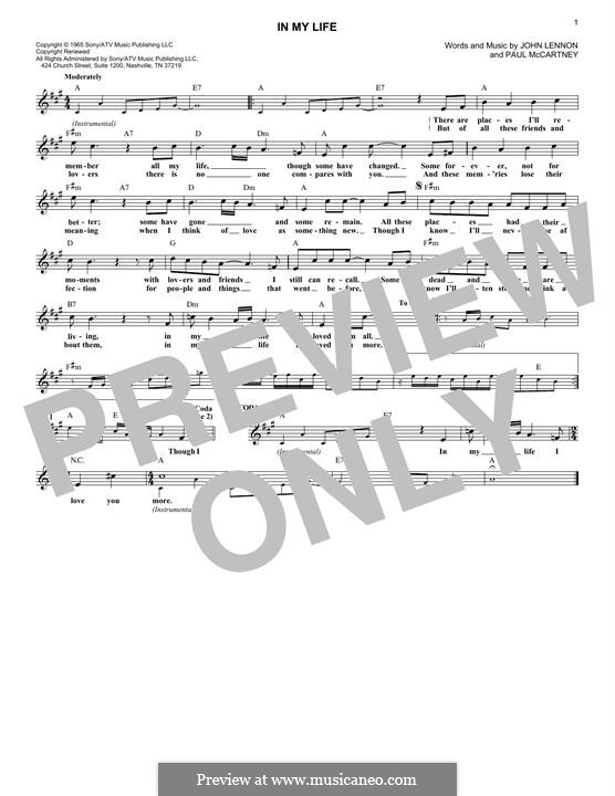 In My Life (The Beatles): Melodische Linie by John Lennon, Paul McCartney
