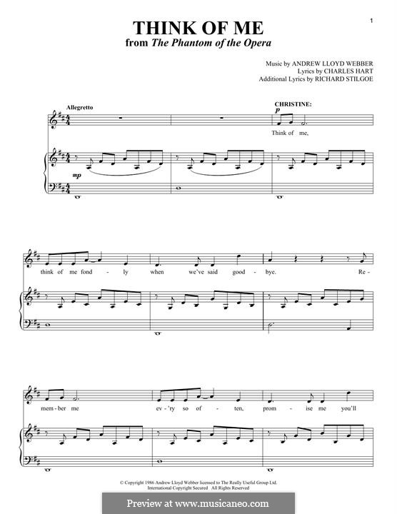 Think of Me: Für Stimme und Klavier by Andrew Lloyd Webber