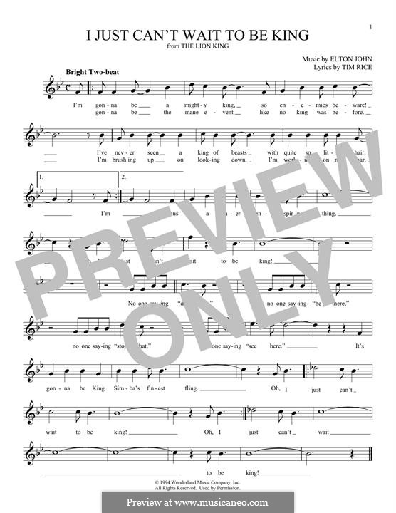 I Just Can't Wait To Be King (from The Lion King): Melodische Linie by Elton John