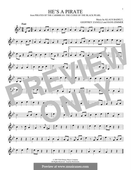 He's a Pirate (from Pirates of the Caribbean: The Curse of the Black Pearl): Für Flöte by Klaus Badelt