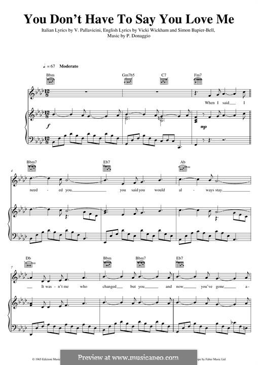 You Don't Have To Say You Love Me (Elvis Presley): Für Stimme und Klavier (oder Gitarre) by Pino Donaggio
