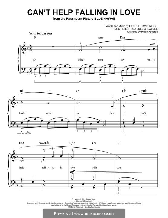 Piano version: Easy notes by George David Weiss, Hugo Peretti, Luigi Creatore