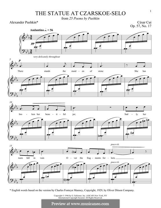 Fünfundzwanzig Gedichte von Puschkin, Op.57: No.17 The Statue at Tsarskoye Selo by César Cui