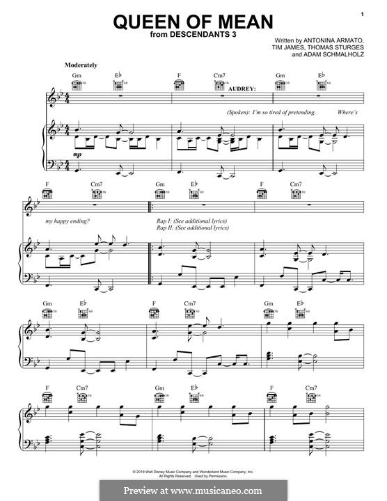 Queen of Mean (from Disney's Descendants 3): Für Stimme und Klavier (oder Gitarre) by Adam Schmalholz, Antonina Armato, Thomas Armato Sturges, Timothy James