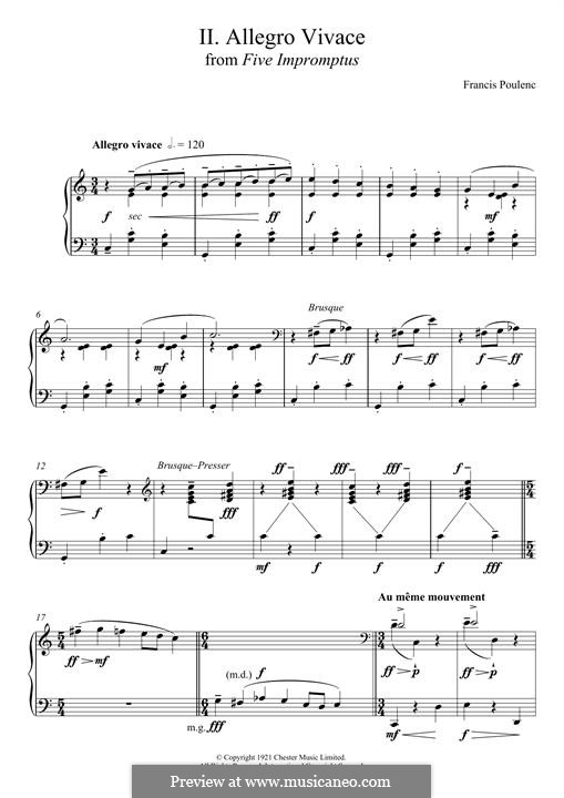 Five Impromptus: II. Allegro Vivace by Francis Poulenc