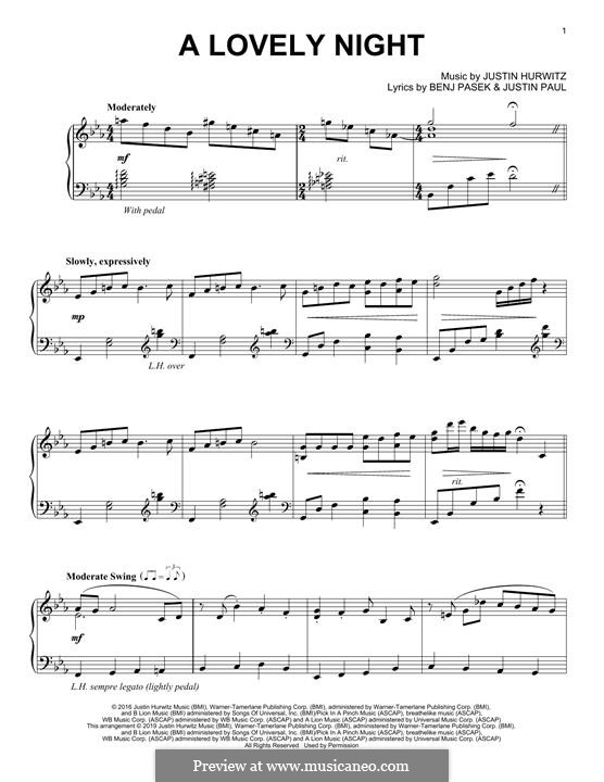 A Lovely Night (from La La Land): Für Klavier by Justin Hurwitz