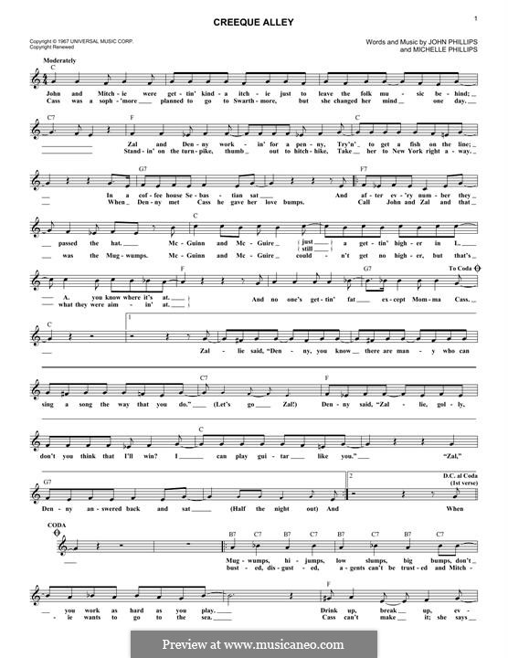 Creeque Alley (The Mamas & The Papas): Melodische Linie by John Phillips, Michelle Phillips