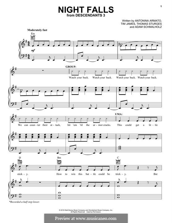 Night Falls (from Disney's Descendants 3): Für Stimme und Klavier (oder Gitarre) by Adam Schmalholz, Antonina Armato, Thomas Armato Sturges, Timothy James