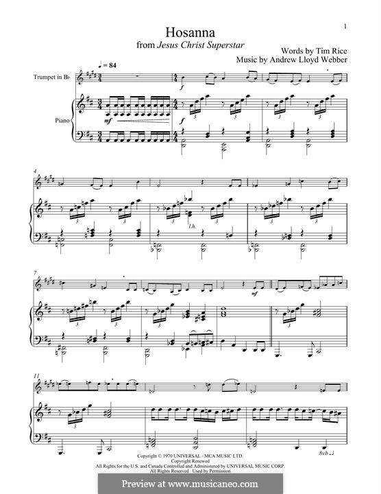 Hosanna (from Jesus Christ Superstar): For trumpet and piano by Andrew Lloyd Webber