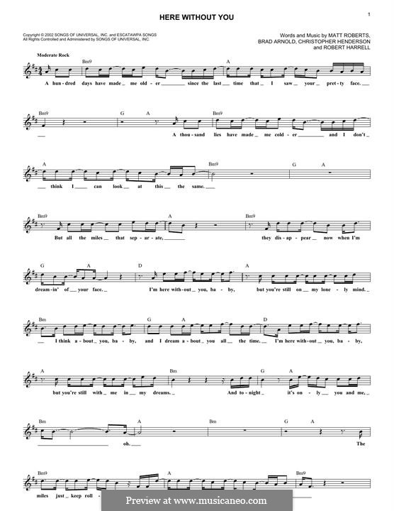 Here without You (3 Doors Down): Melodische Linie by Brad Arnold, Christopher Henderson, Matthew Roberts, Todd Harrell