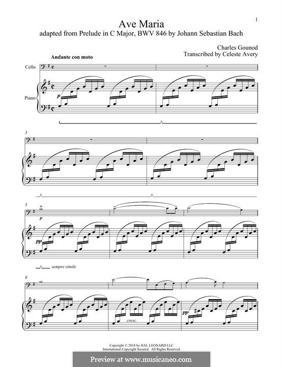 Ave Maria (Printable Sheet Music): Für Cello und Klavier by Johann Sebastian Bach, Charles Gounod