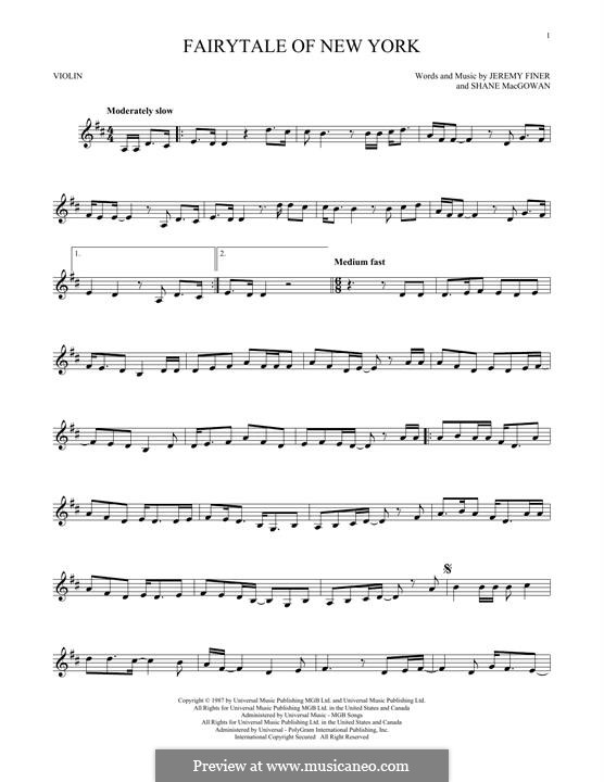Fairytale of New York (The Pogues & Kirsty MacColl): Für Violine by Jem Finer, Shane MacGowan