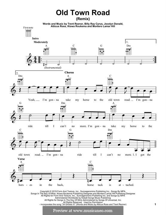 Old Town Road (Remix): Für Ukulele by Atticus Ross, Trent Reznor, Jocelyn Donald, Billy Ray Cyrus, Kiowa Roukema