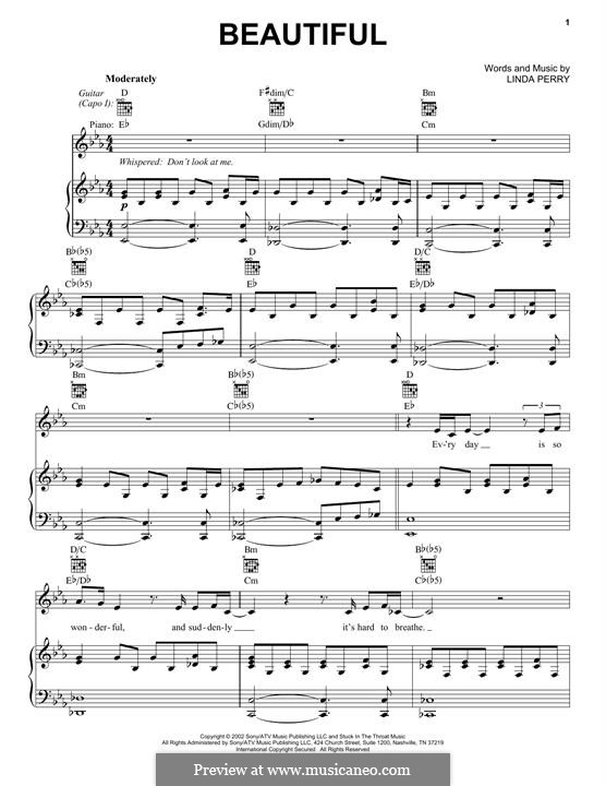 Beautifull (Christina Aguilera & Beverly McClellan): Für Stimme und Klavier (oder Gitarre) by Linda Perry
