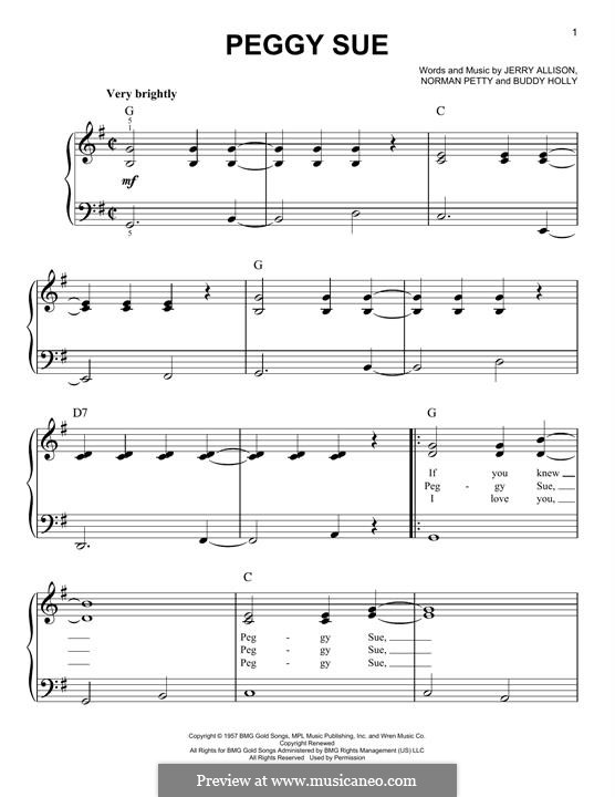 Peggy Sue: Für Klavier, leicht by Buddy Holly, Jerry Allison, Norman Petty