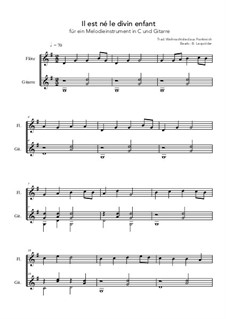 Il est né le divin enfant: For a melody instrument in C guitar (G Major) by Unknown (works before 1850)