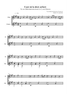 Il est né le divin enfant: For a melody instrument in C guitar (A Major) by Unknown (works before 1850)
