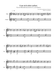 Il est né le divin enfant: For a melody instrument in C guitar (G Major) by Unknown (works before 1850)