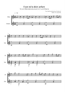 Il est né le divin enfant: For a melody instrument in C guitar (C Major) by Unknown (works before 1850)