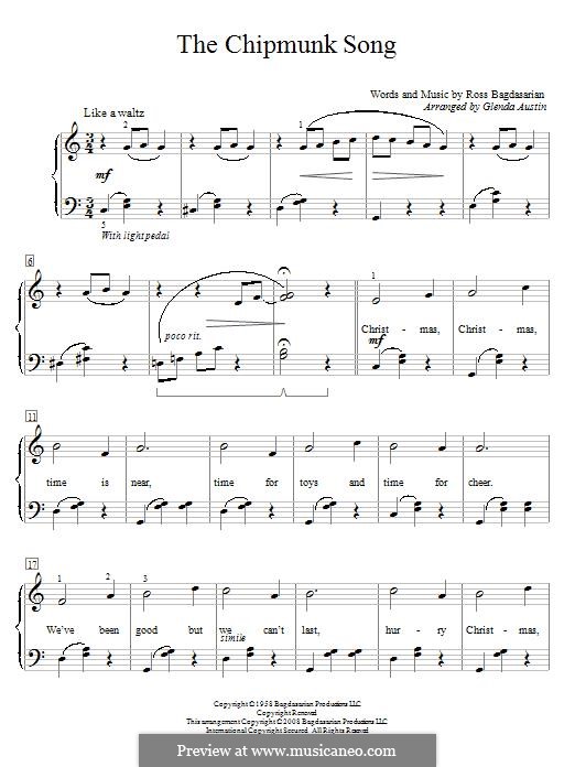 The Chipmunk Song (Alvin and the Chipmunks): Für Klavier, leicht by Ross Bagdasarian