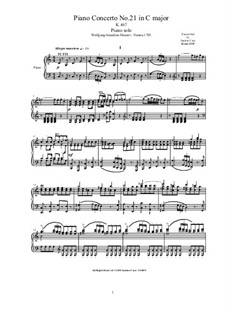 Konzert für Klavier und Orchester Nr.21 in C-Dur, K.467: Bearbeitung für Klavier by Wolfgang Amadeus Mozart