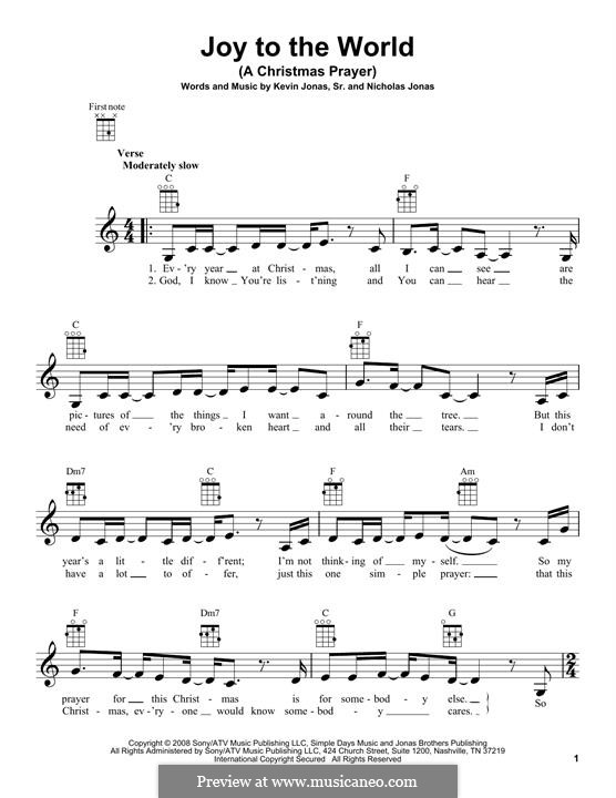 Joy to the World (A Christmas Prayer): Für Ukulele by Kevin Jonas Sr., Nicholas Jonas