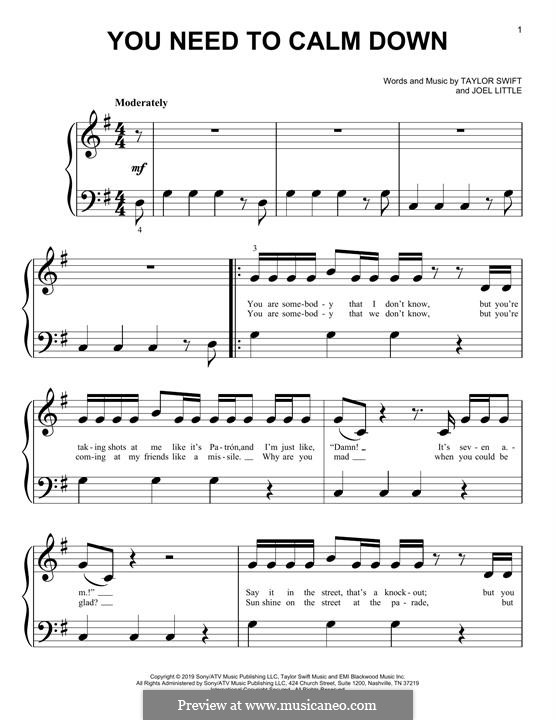 You Need To Calm Down (Taylor Swift): Für Klavier by Taylor Swift, Joel Little
