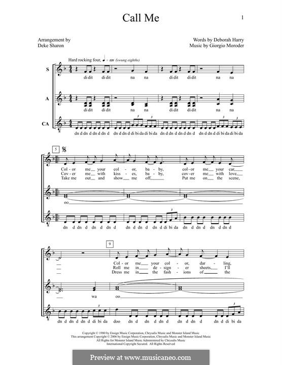 Call Me (Blondie): Für gemischten Chor by Deborah Harry, Giorgio Moroder
