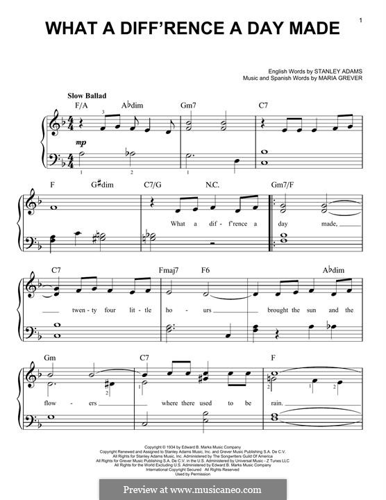 What a Diff'rence a Day Made (Jamie Cullum): Für Klavier by Maria Grever
