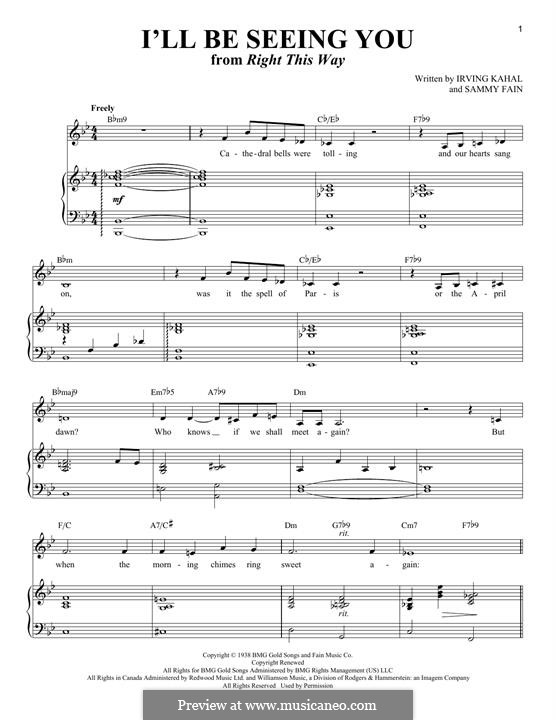 I'll Be Seeing You: Für Stimme und Klavier by Irving Kahal, Sammy Fain