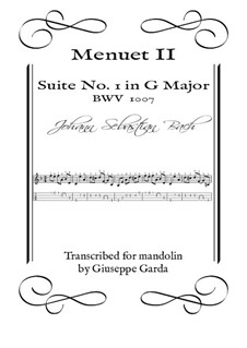 Suite für Cello Nr.1 in G-Dur, BWV 1007: Menuet II, for mandolin by Johann Sebastian Bach