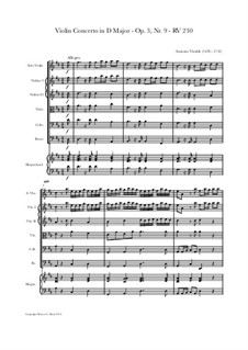 Konzert für Violine und Streicher Nr.9 in D-Dur, RV 230: Vollpartitur, Stimmen by Antonio Vivaldi