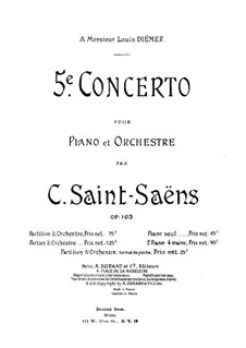 Konzert für Klavier und Orchester Nr.5 in F-Dur 'L'Égyptien', Op.103: Vollpartitur by Camille Saint-Saëns