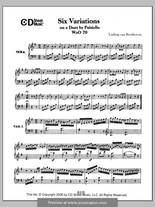 Sechs Variationen über 'Nel cor più non mi sento' aus 'La Molinara' von G.Paisiello, WoO70: Für Klavier by Ludwig van Beethoven