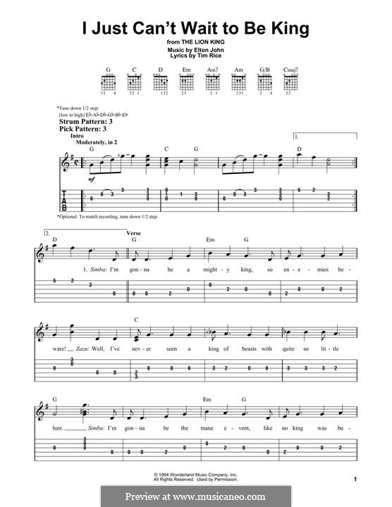 I Just Can't Wait To Be King (from The Lion King): Für Gitarre mit Tabulatur by Elton John