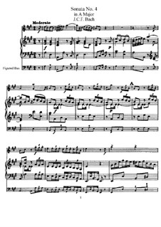 Sonate für Flöte und Basso Continuo Nr.4 in A-Dur: Partitur by Johann Christoph Friedrich Bach